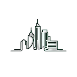 Logo minimaliste skyline de ville en ligne continue vert foret